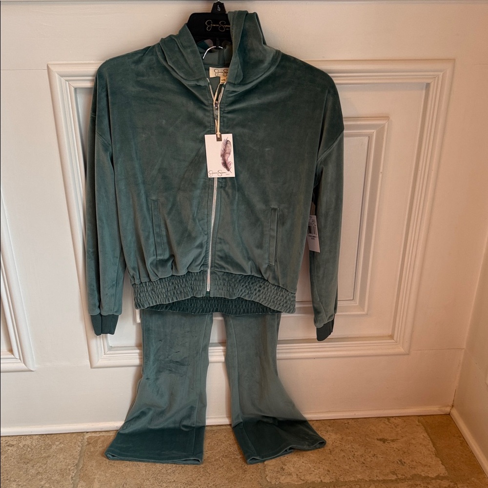 Jessica Simpson Turquoise Velour Tracksuit Girls New Large 12